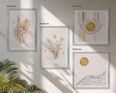 Galleria a parete con disegni minimalisti di piante