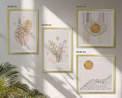 Galleria a parete con disegni minimalisti di piante