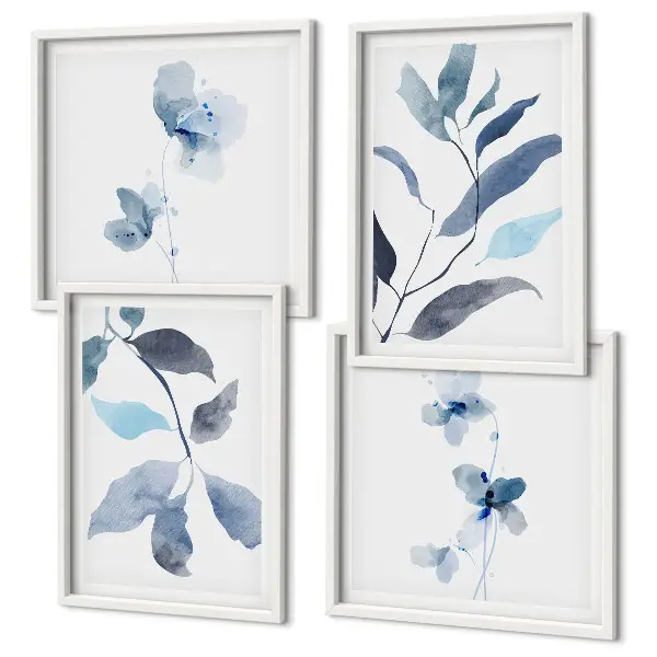 Foglie blu ad acquerello composizione di 4 quadri