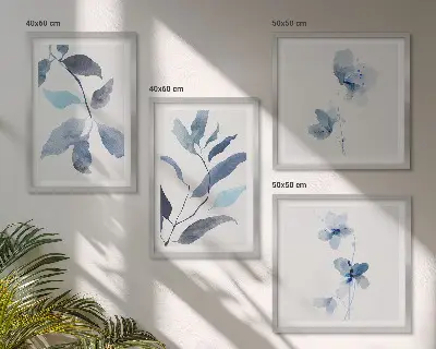 Foglie blu ad acquerello composizione di 4 quadri