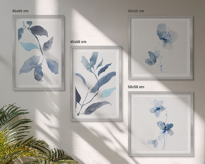 Composizione di 4 quadri Foglie blu ad acquerello