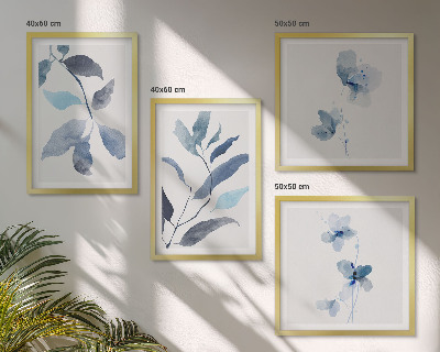 Composizione di 4 quadri Foglie blu ad acquerello