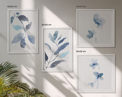 Composizione di 4 quadri Foglie blu ad acquerello