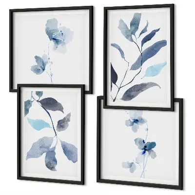 Foglie blu ad acquerello composizione di 4 quadri