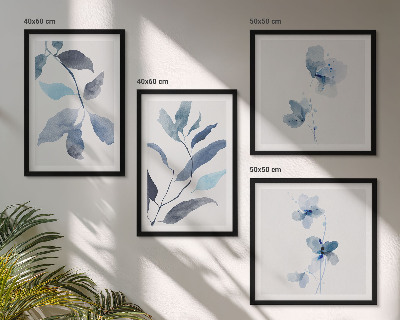 Composizione di 4 quadri Foglie blu ad acquerello