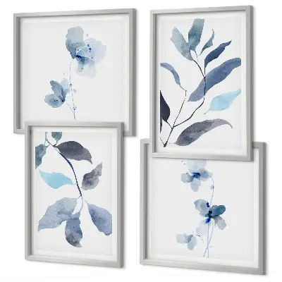 Foglie blu ad acquerello composizione di 4 quadri