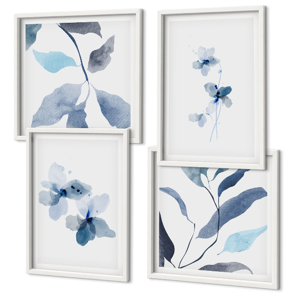 Polittico con cornice Fiori blu minimalisti