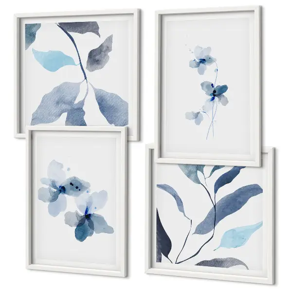 Fiori blu minimalisti quadro polittico con cornice