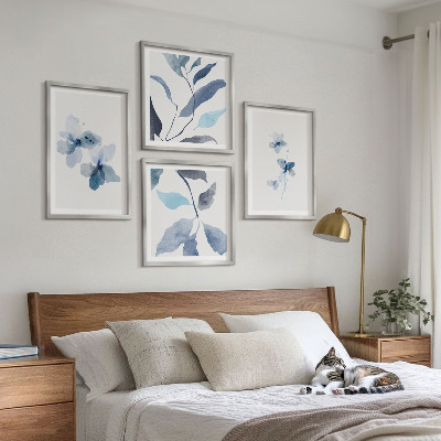 Polittico con cornice Fiori blu minimalisti