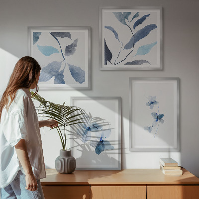Polittico con cornice Fiori blu minimalisti