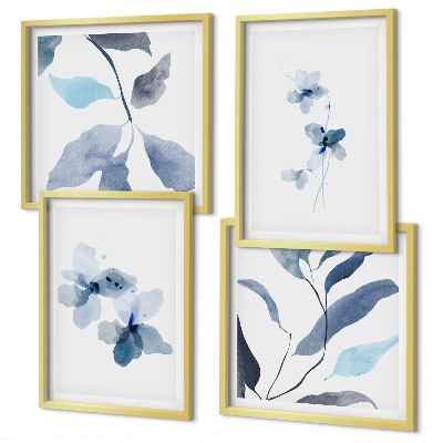 Polittico con cornice Fiori blu minimalisti