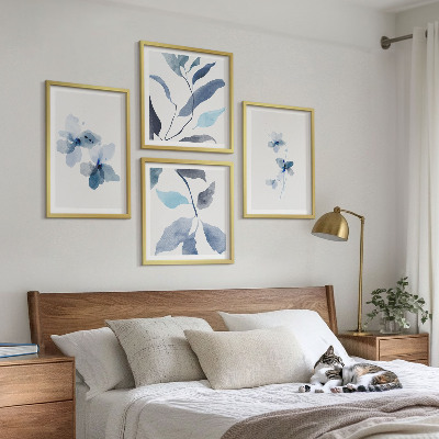 Polittico con cornice Fiori blu minimalisti