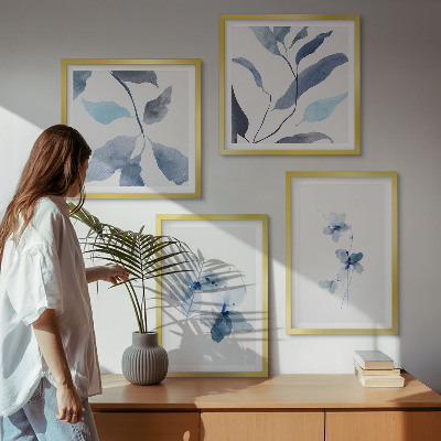 Polittico con cornice Fiori blu minimalisti