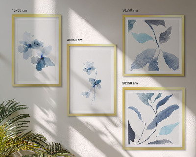 Polittico con cornice Fiori blu minimalisti