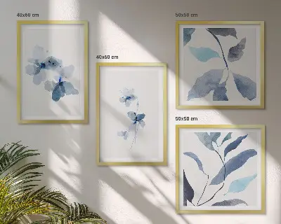 Fiori blu minimalisti quadro polittico con cornice