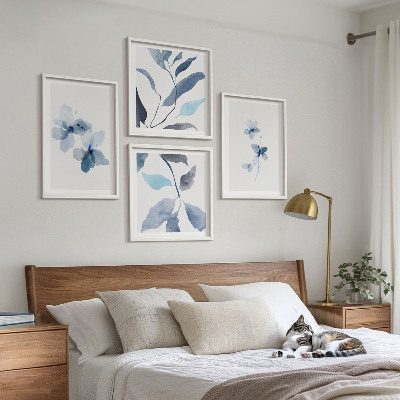 Polittico con cornice Fiori blu minimalisti