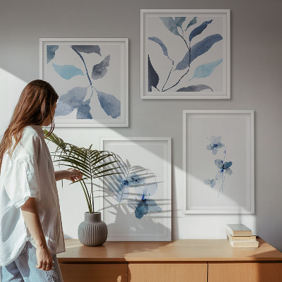 Polittico con cornice Fiori blu minimalisti