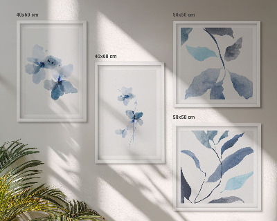 Polittico con cornice Fiori blu minimalisti