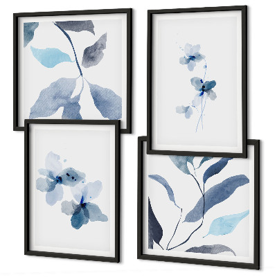 Polittico con cornice Fiori blu minimalisti