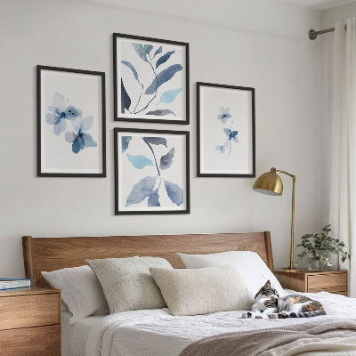 Polittico con cornice Fiori blu minimalisti