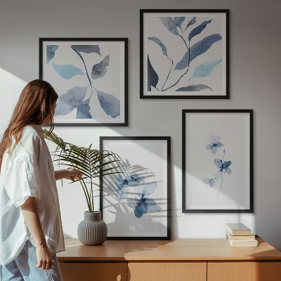 Polittico con cornice Fiori blu minimalisti