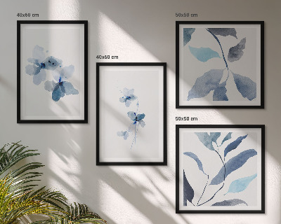 Polittico con cornice Fiori blu minimalisti