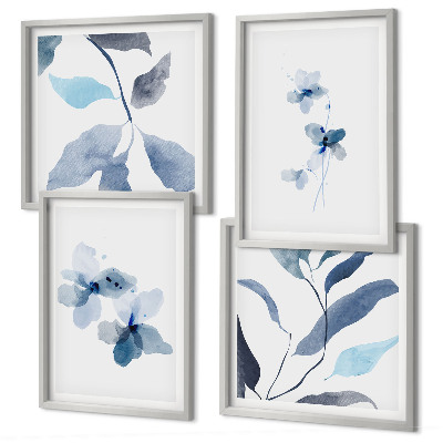 Polittico con cornice Fiori blu minimalisti