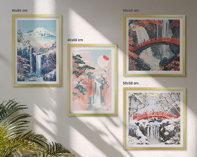 Composizione di 4 quadri Cascate montagne ponte alberi