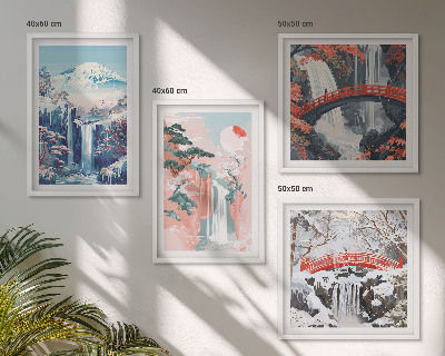 Composizione di 4 quadri Cascate montagne ponte alberi