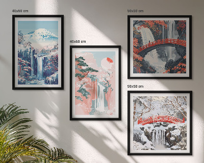 Composizione di 4 quadri Cascate montagne ponte alberi