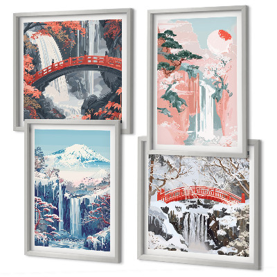 Composizione di 4 quadri Cascate montagne ponte alberi