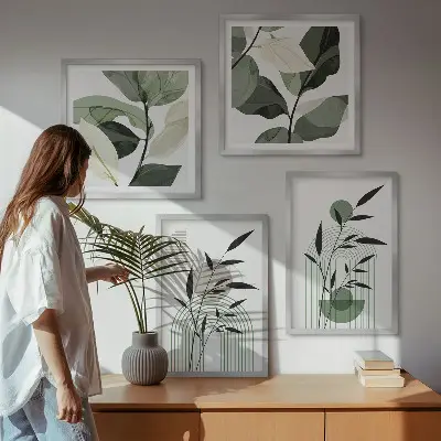 Composizione di quadri set da 4 pezzi in stile bohémien con piante