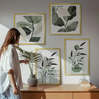 Composizione di quadri set da 4 pezzi in stile bohémien con piante