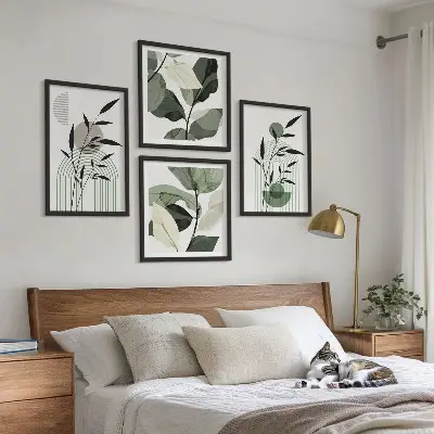 Composizione di quadri set da 4 pezzi in stile bohémien con piante
