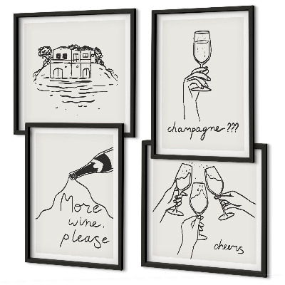 Polittico con cornice Momenti di gioia con il vino champagne