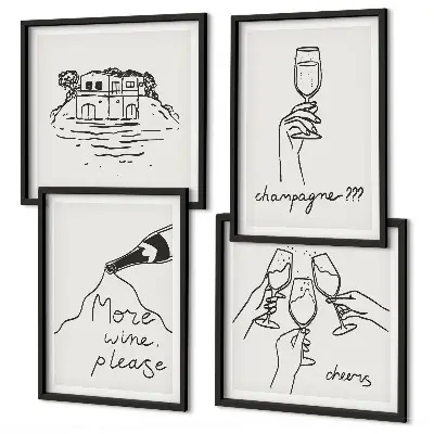 Polittico con cornice momenti di gioia con vino champagne