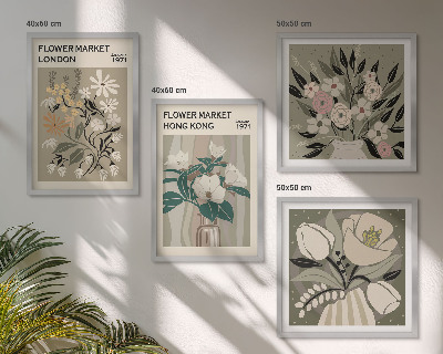 Polittico con cornice Illustrazioni floreali Londra Hong Kong