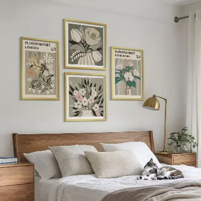 Illustrazioni floreali Londra Hong Kong polittico con cornice
