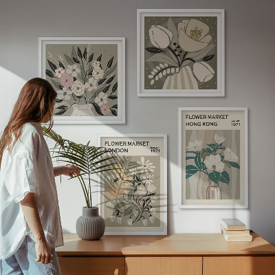 Polittico con cornice Illustrazioni floreali Londra Hong Kong