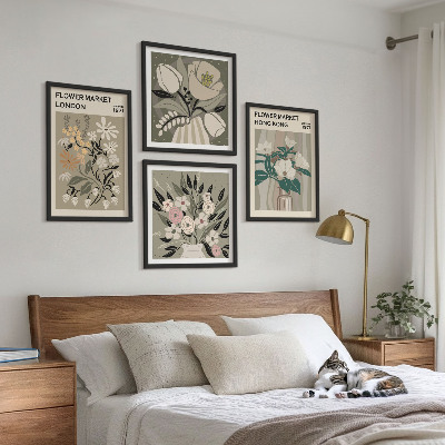 Polittico con cornice Illustrazioni floreali Londra Hong Kong