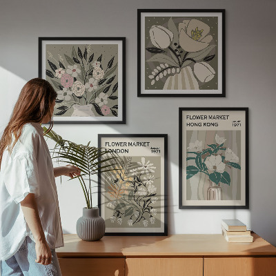 Polittico con cornice Illustrazioni floreali Londra Hong Kong