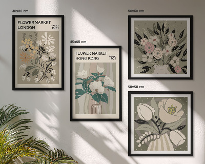 Polittico con cornice Illustrazioni floreali Londra Hong Kong