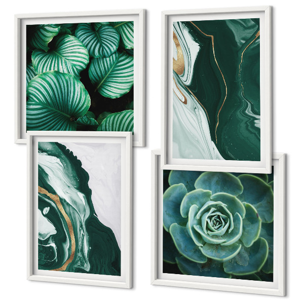 Polittico con cornice Motivi astratti di foglie succulente