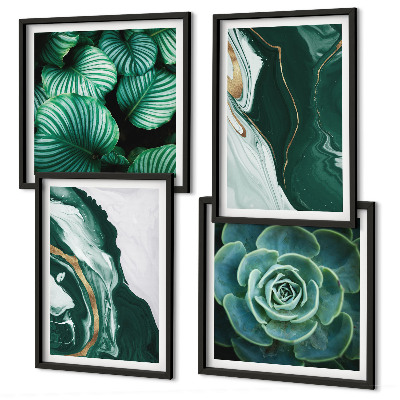 Polittico con cornice Motivi astratti di foglie succulente