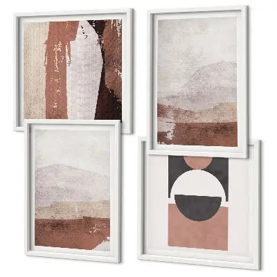 Composizione di 4 quadri con motivi astratti marroni