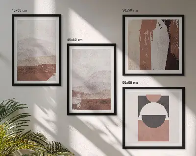 Composizione di 4 quadri con motivi astratti marroni
