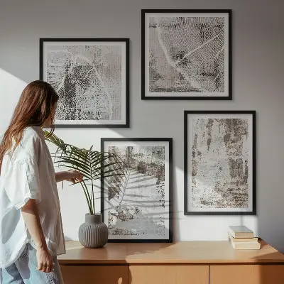 Polittico con cornice motivi astratti bianchi e marroni