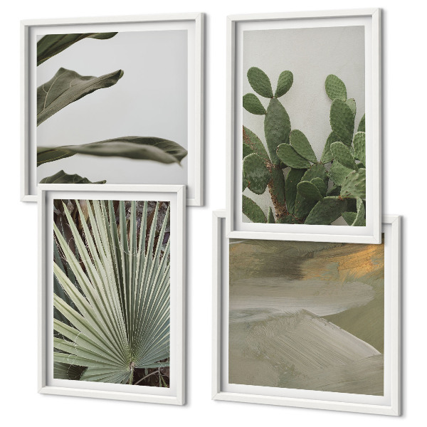 Composizione di 4 quadri Foglie di piante tropicali color pastello
