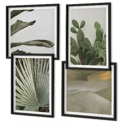 Composizione di 4 quadri con foglie di piante tropicali color pastello