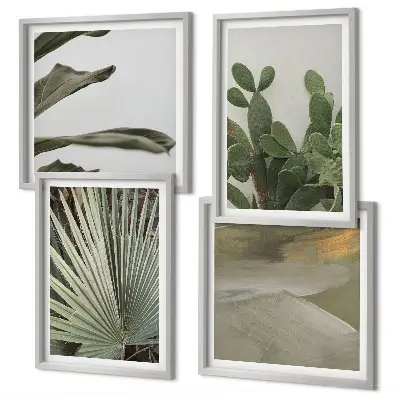 Composizione di 4 quadri con foglie di piante tropicali color pastello